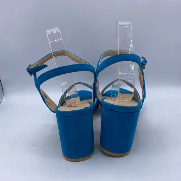 FSJ Women's Blue Ankle Strap Chunky Heel Sandal - Picture 6 of 11